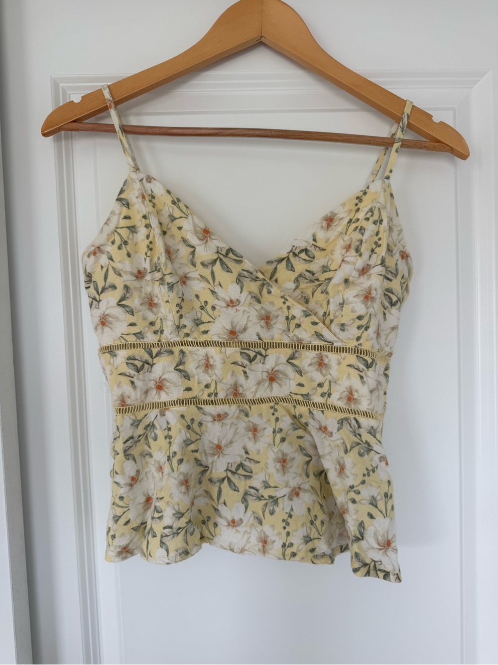Francesca's Collections Yellow Floral Lace-Insert Cami